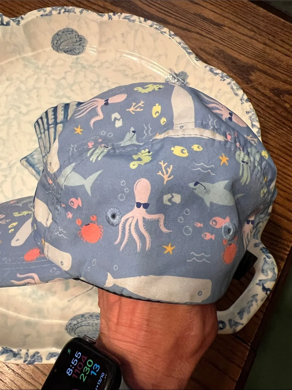 Rheos Salty UV Kids' Blue Ocean Print Swim Coverup Hat